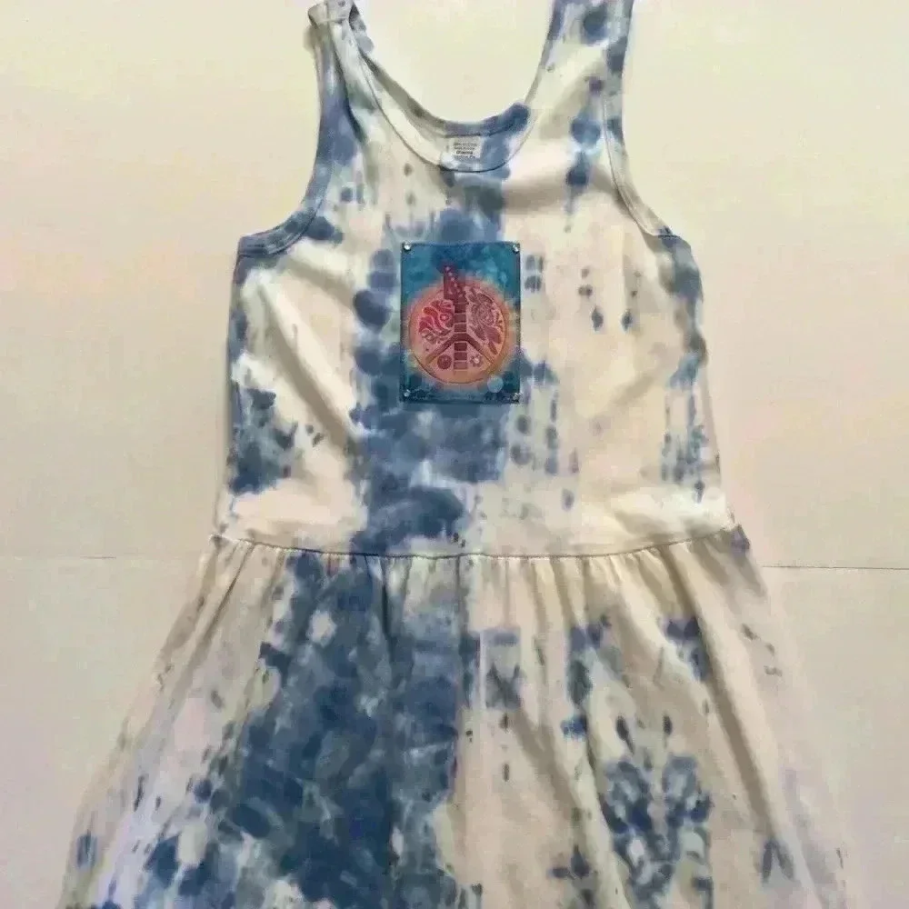 New! Tie dyed Tank dress with sewn on patch peace boho girls 10